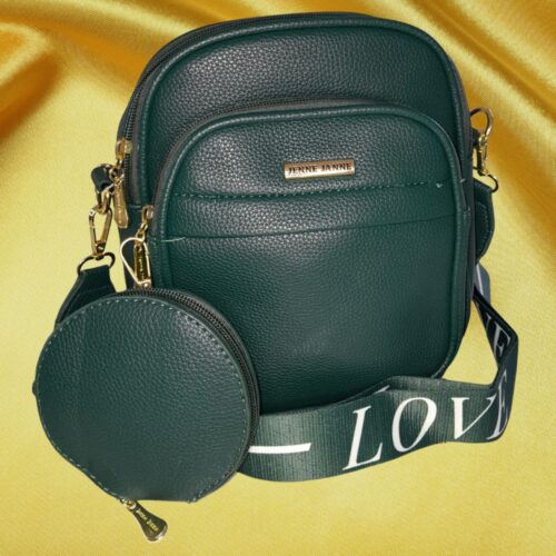 Bolsa Feminina Transversal Verde com Porta-Moedas